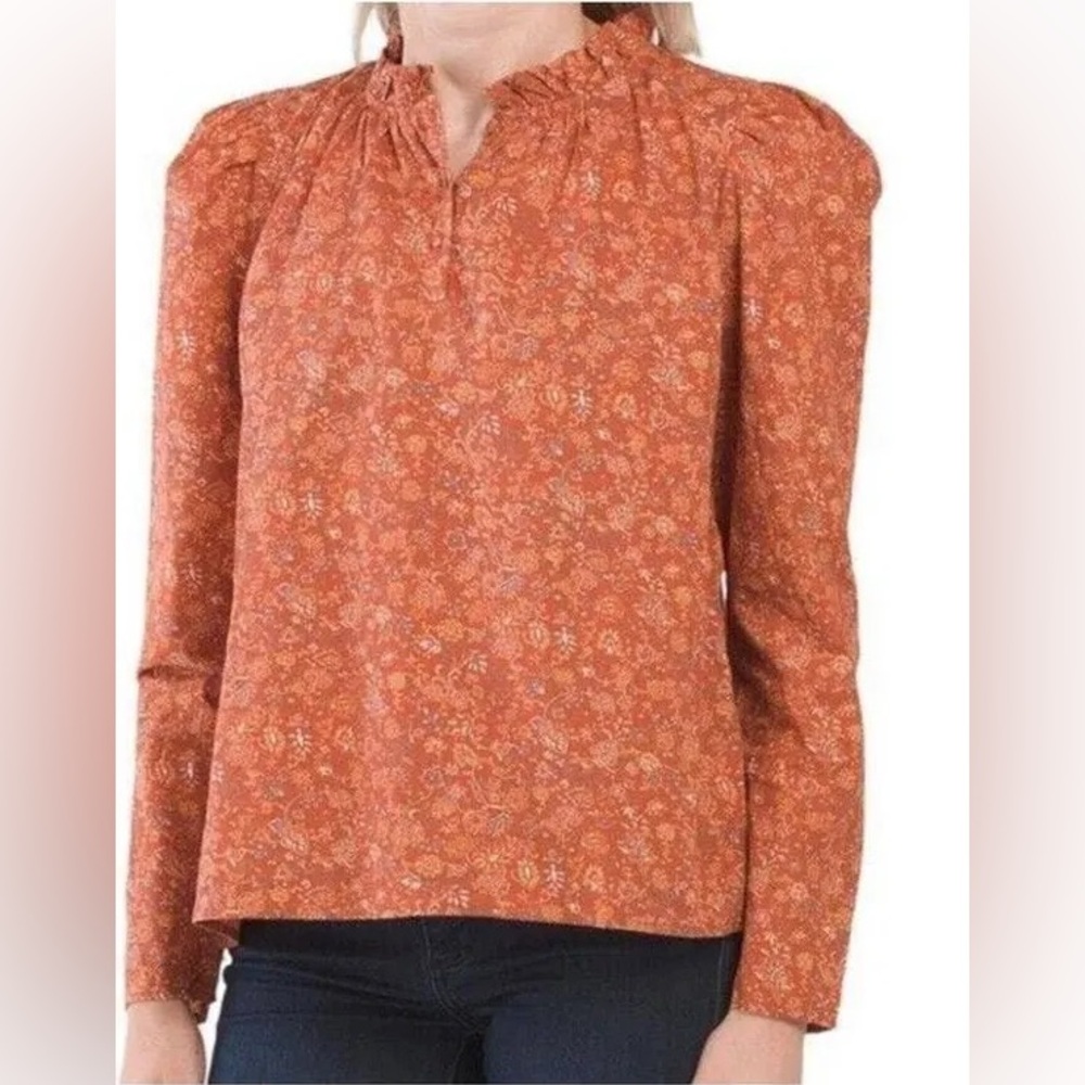 House of Harlow 1960 Nicole Richie Ruffle Neck Top “Wallis Rust" floral XL
